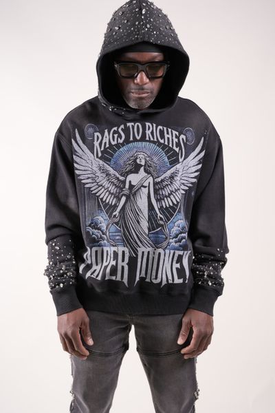 Fallen Angels Hoodie With Rhinestones | Black