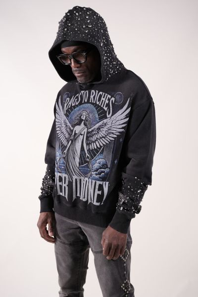 Fallen Angels Hoodie With Rhinestones | Black