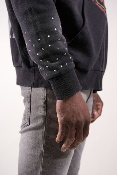 Moto Hoodie With Rhinestones | Black-7