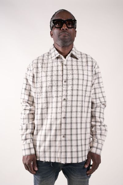 Diamond District Flannel With Rhinestones And Pearls | White