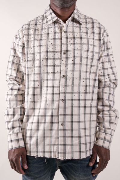 Diamond District Flannel With Rhinestones And Pearls | White