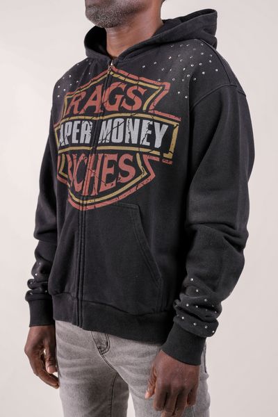 Moto Hoodie With Rhinestones | Black-9