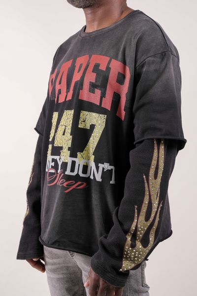 247 Layered Shirt With Rhinestones | Black-3