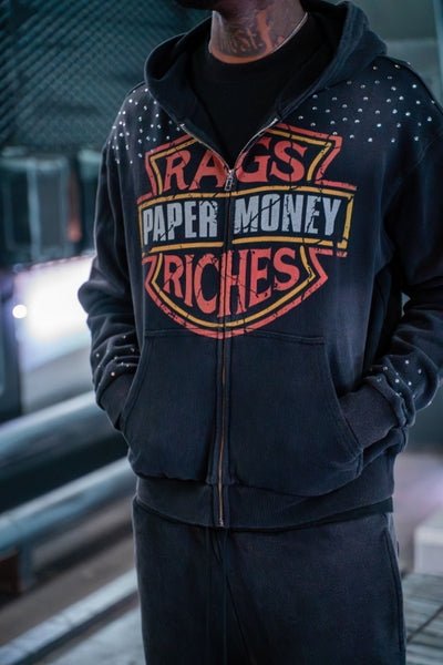 Moto Hoodie With Rhinestones | Black