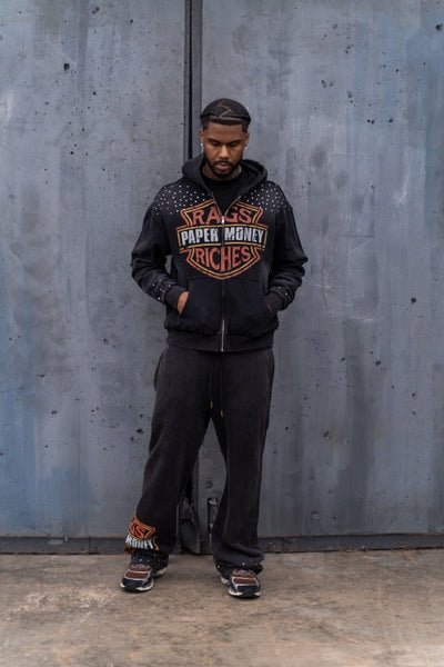 Moto Hoodie With Rhinestones | Black-4