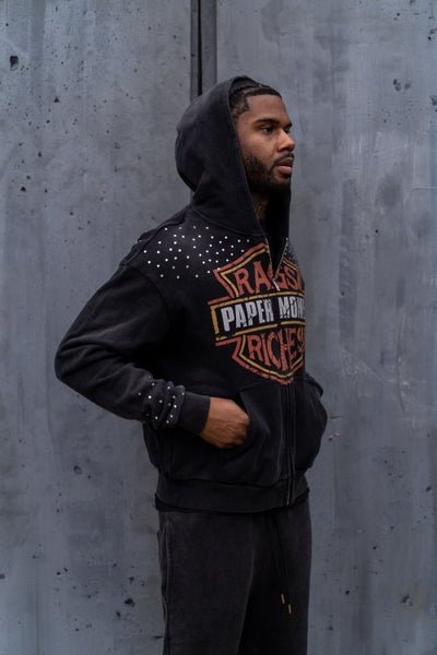 Moto Hoodie With Rhinestones | Black-2