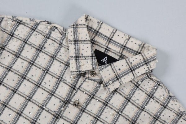 Diamond District Flannel With Rhinestones And Pearls | White