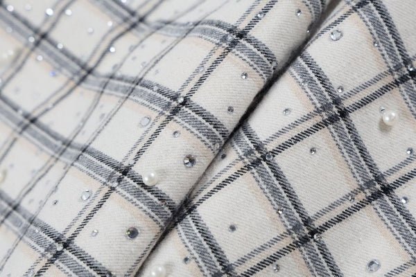 Diamond District Flannel With Rhinestones And Pearls | White
