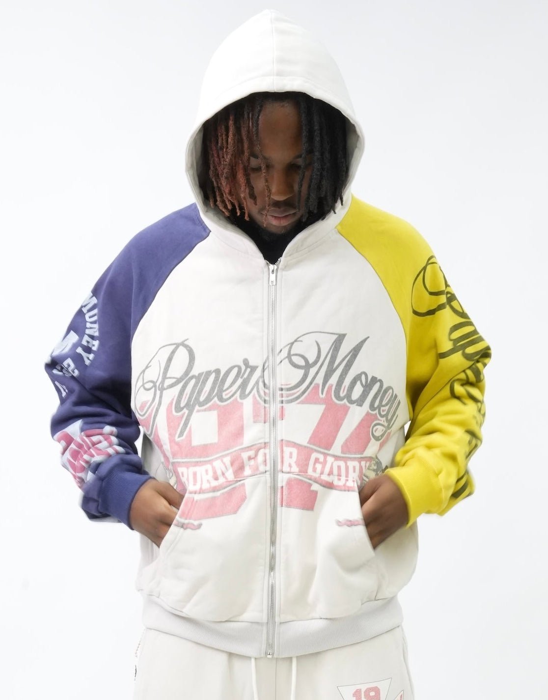 PM091 BORN FOR GLORY HOODIE WHITE