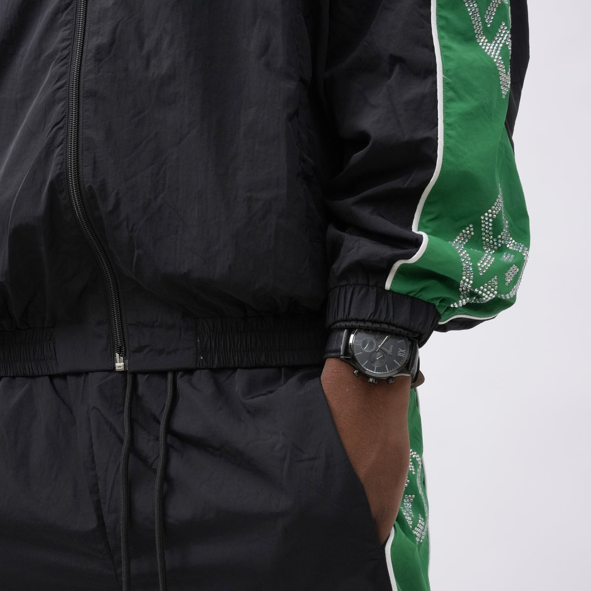 DIAMOND NYLON PANTS BLACK & GREEN-6