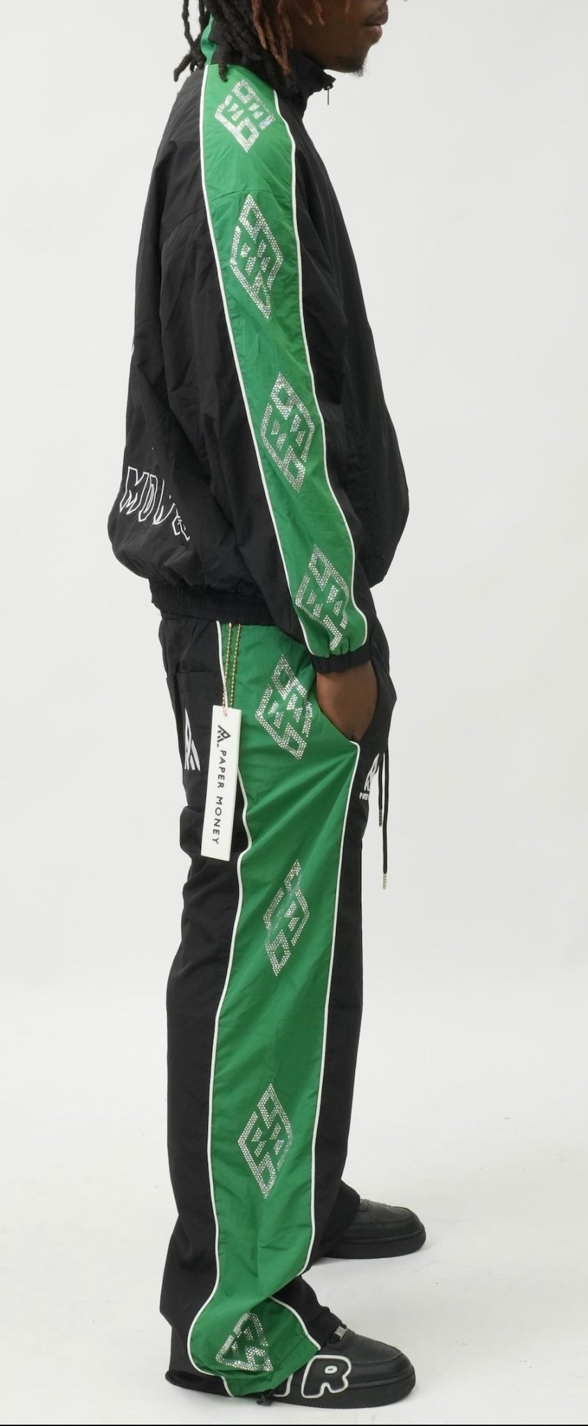 DIAMOND NYLON PANTS BLACK & GREEN-5