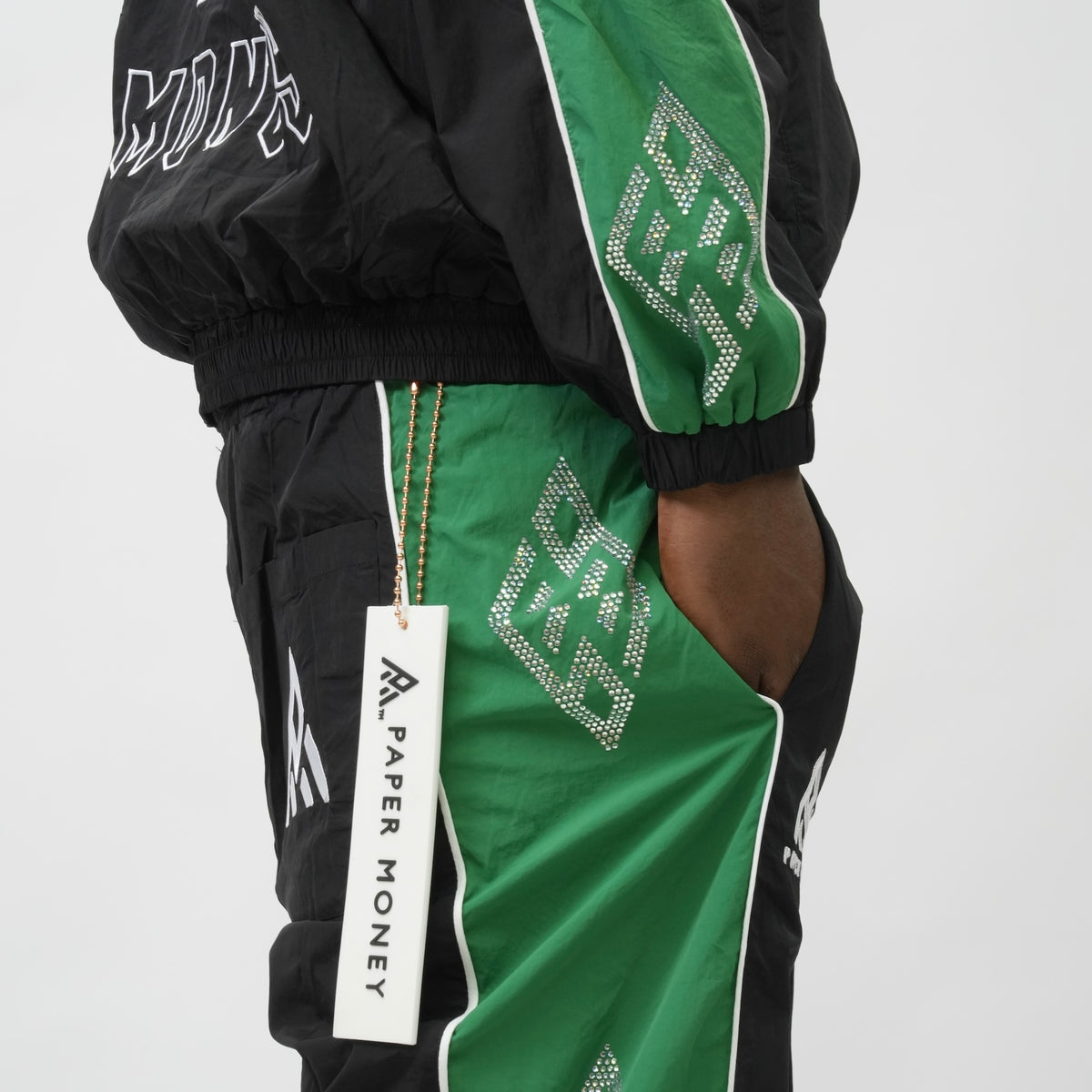DIAMOND NYLON PANTS BLACK & GREEN-4
