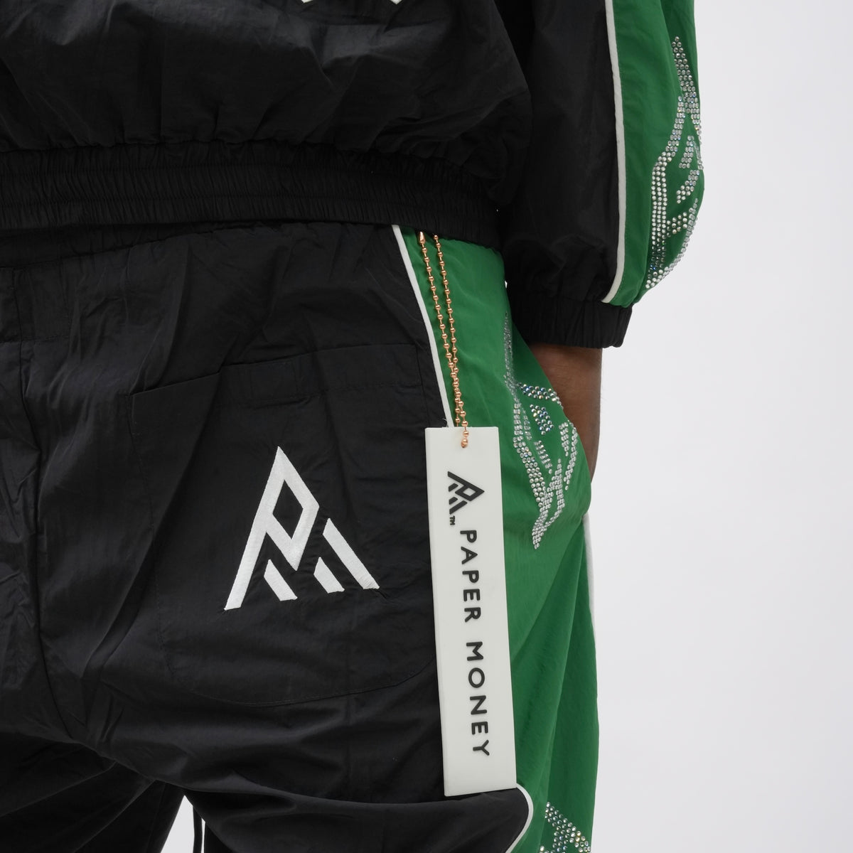 DIAMOND NYLON PANTS BLACK & GREEN-2