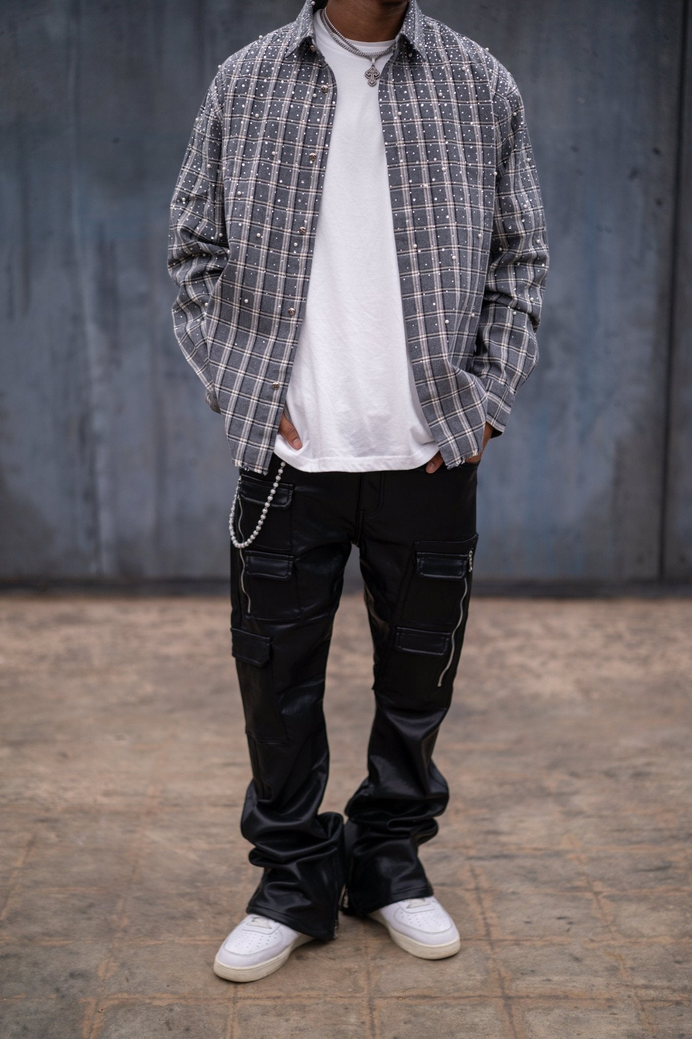 Diamond District Flannel With Rhinestones And Pearls | Grey