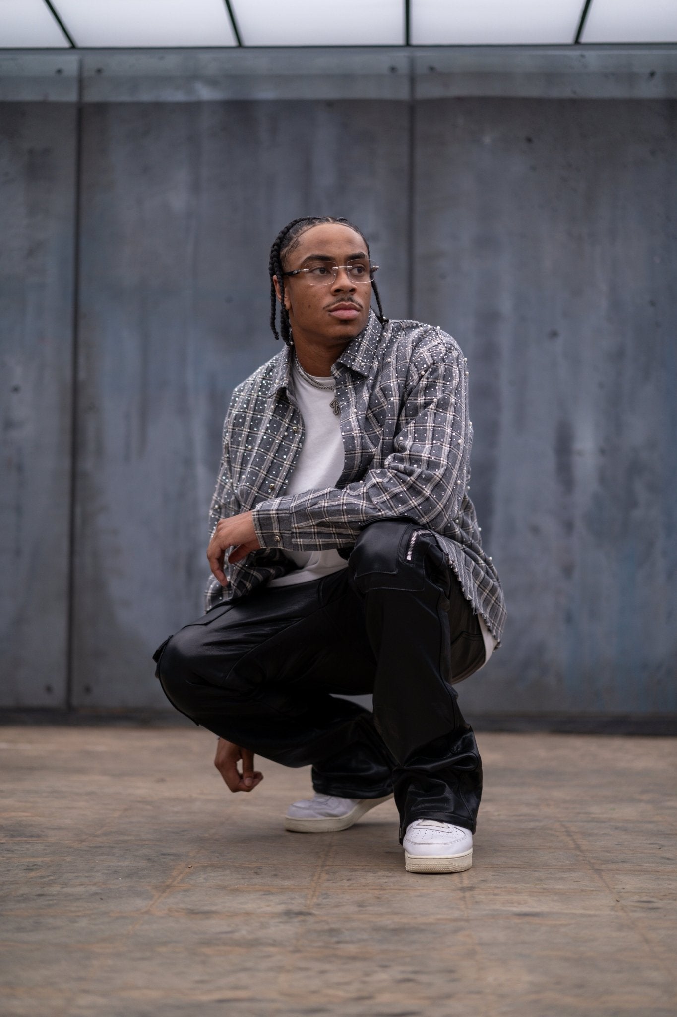 Diamond District Flannel With Rhinestones And Pearls | Grey