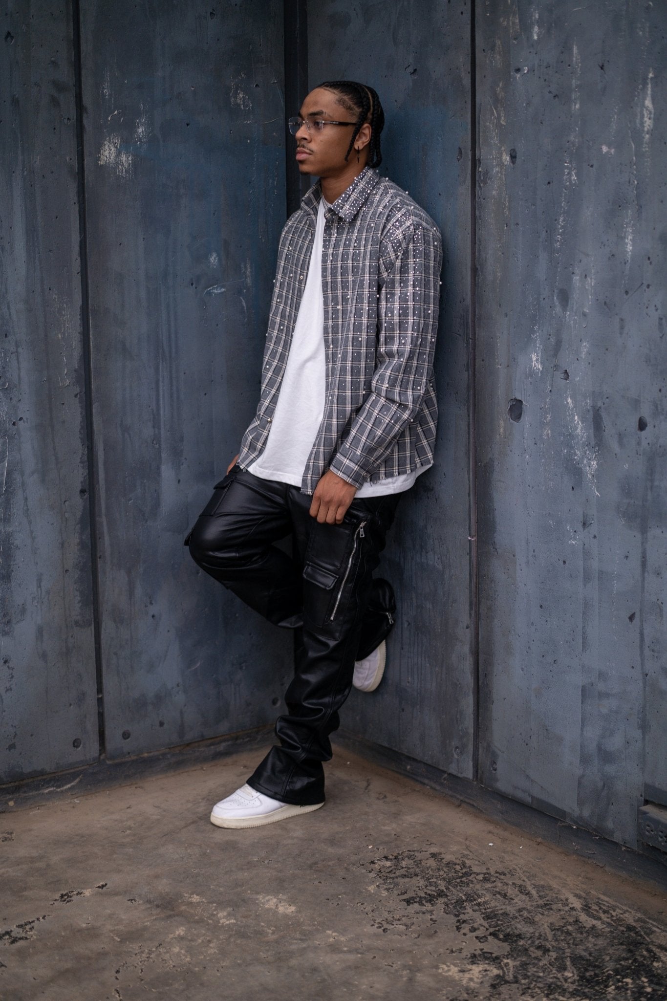 Diamond District Flannel With Rhinestones And Pearls | Grey