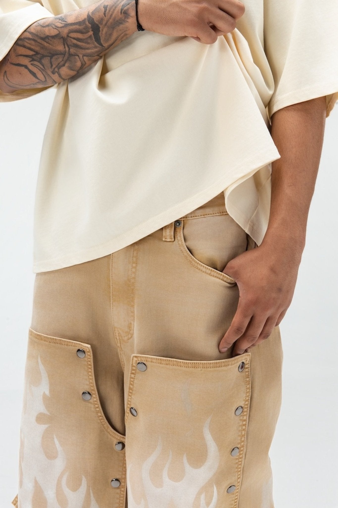 DUAL FLAMES SHORTS TAN-4