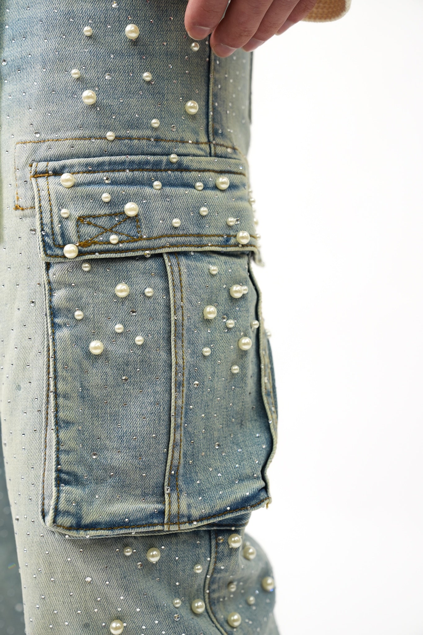 Pearl Crystal Cargos Loose fit - Blue-5