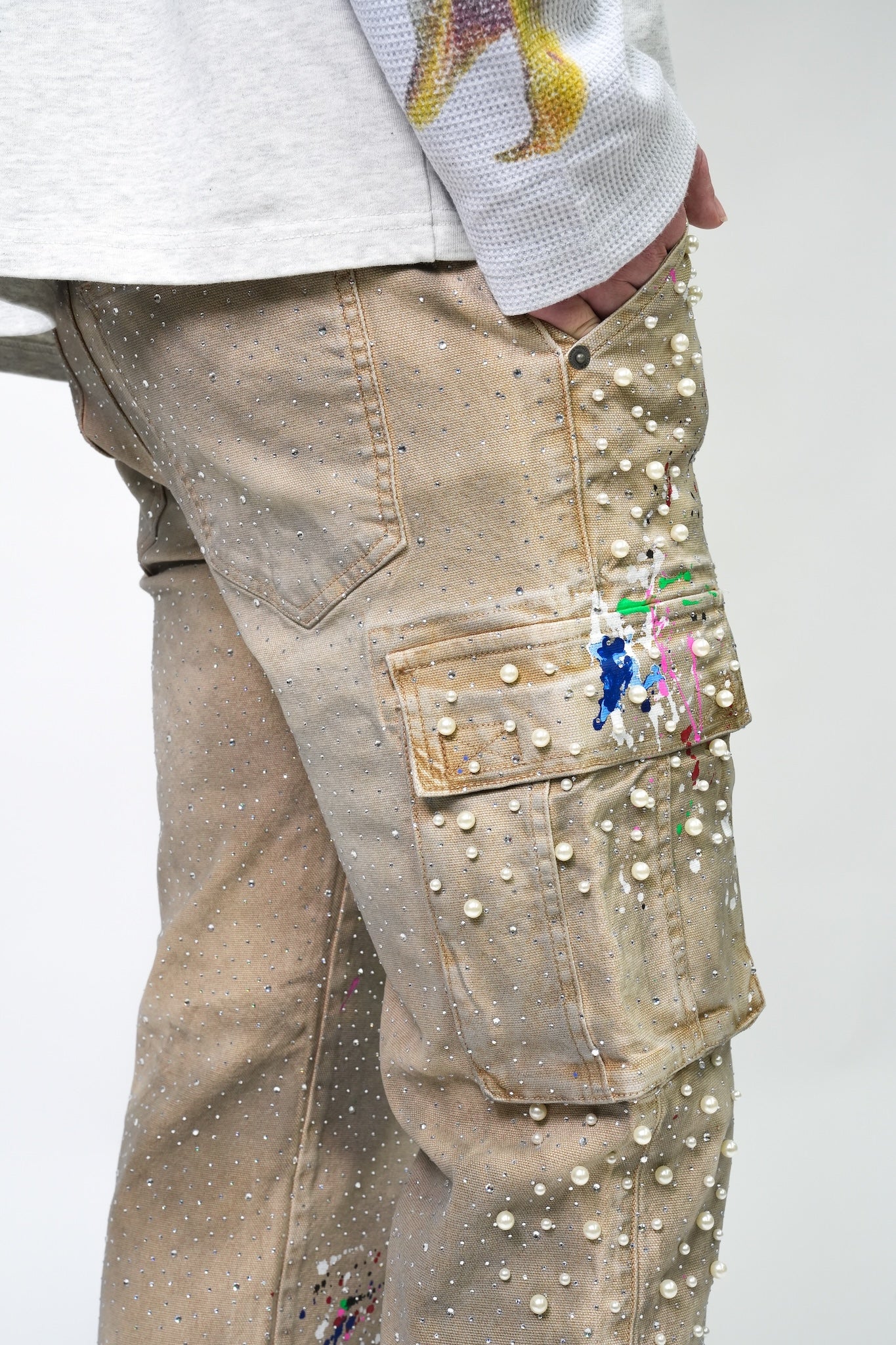 Pearl Crystal Cargos Loose fit - Tan-3