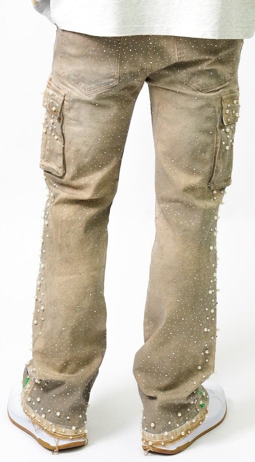 Pearl Crystal Cargos Loose fit - Tan-4
