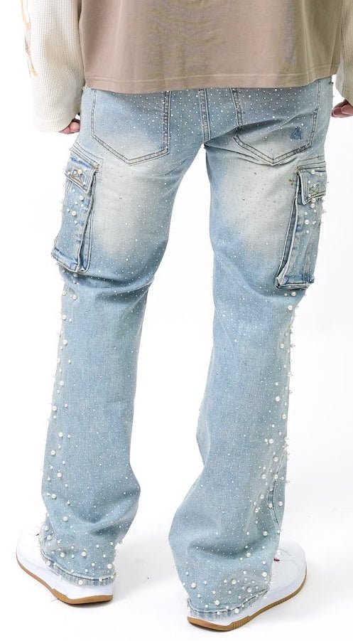 Pearl Crystal Cargos Loose fit - Blue-3