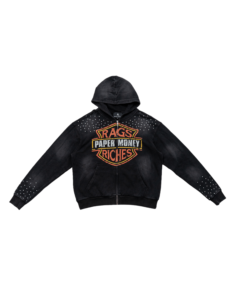 Moto Hoodie With Rhinestones | Black-3