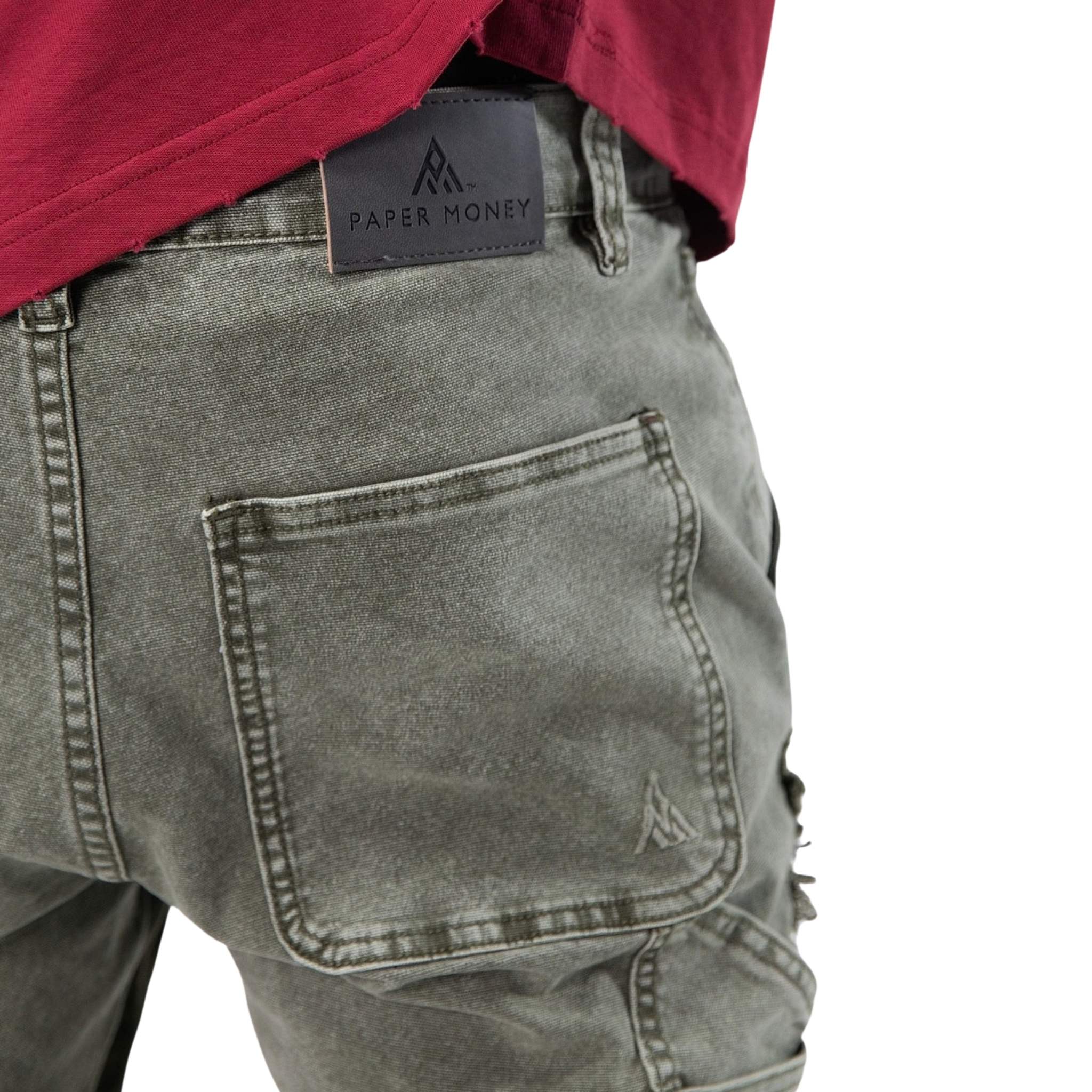 Vintage washed olive carpenter pants detail – heavyweight cotton texture