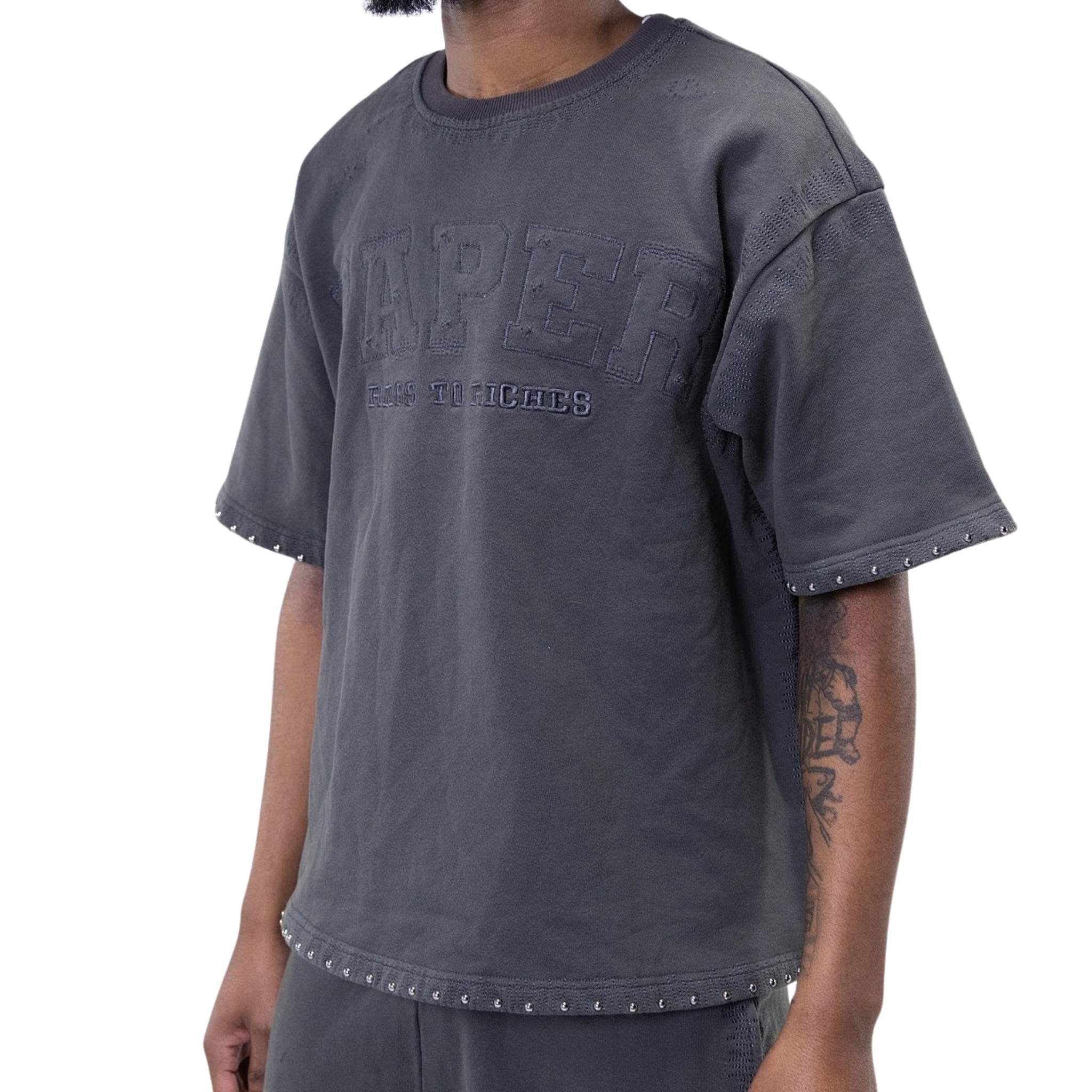 Relaxed fit washed grey shirt with subtle distressing