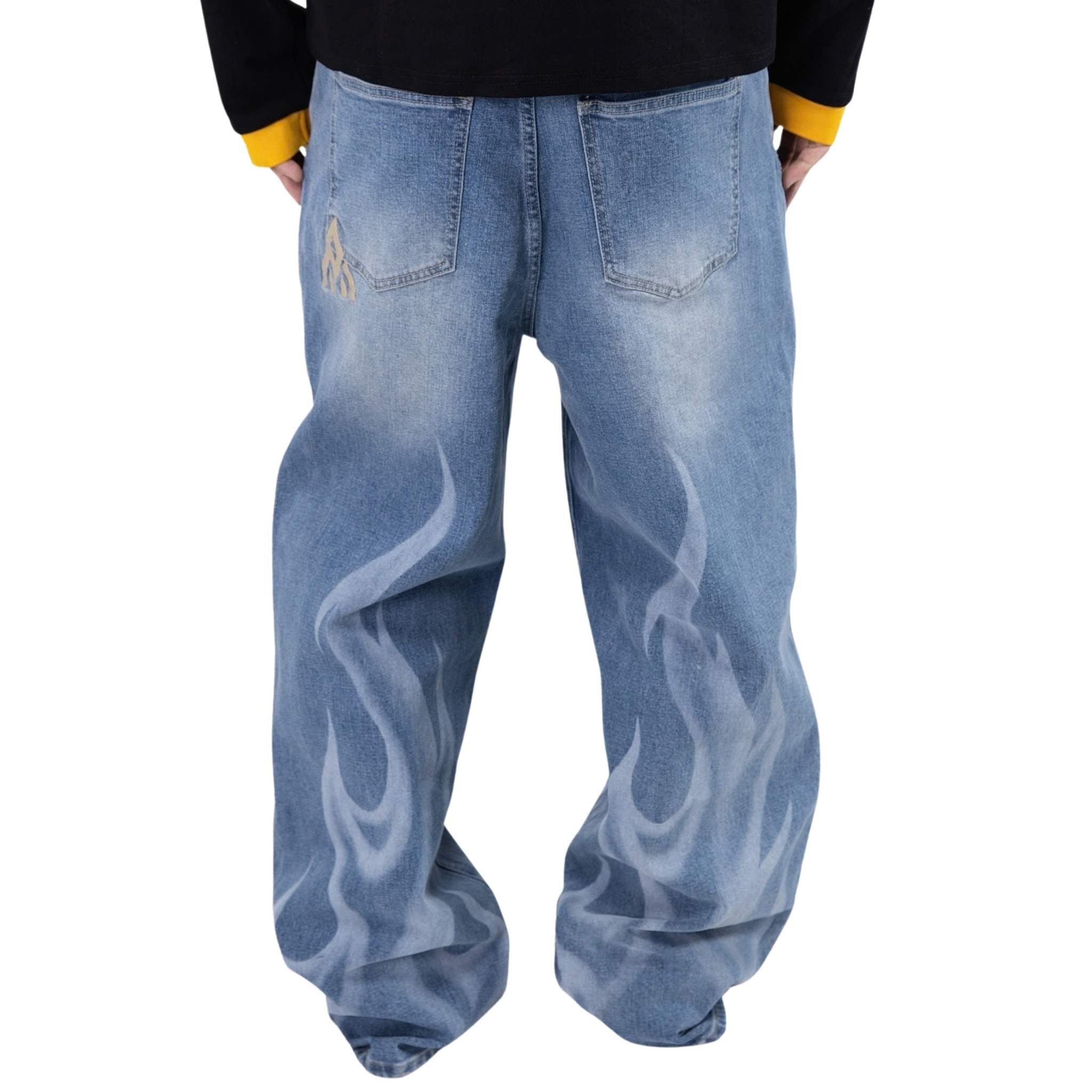 Blue washed denim with Paper Money logo on back pocket