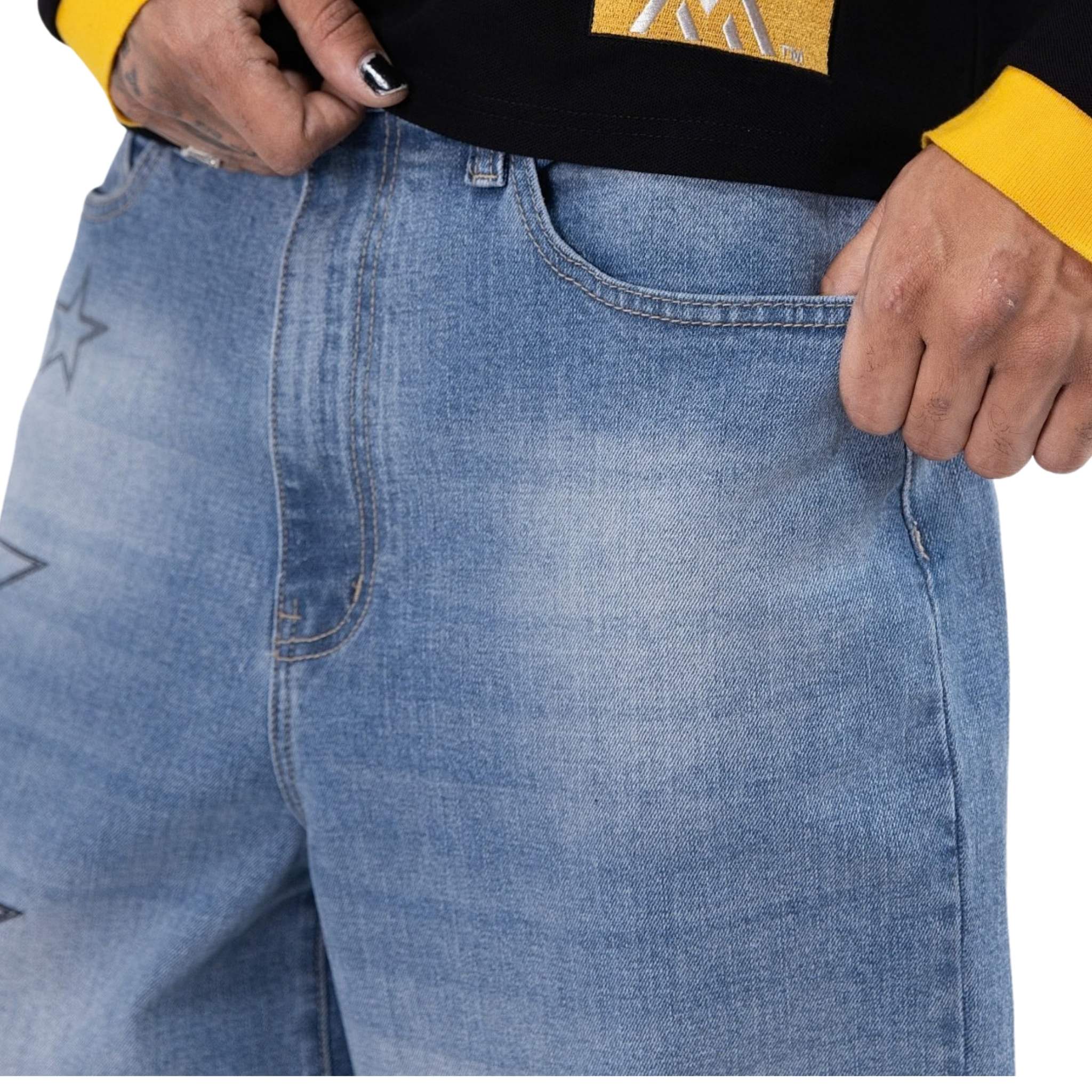 Flame Washed Baggy Denim | Blue-5