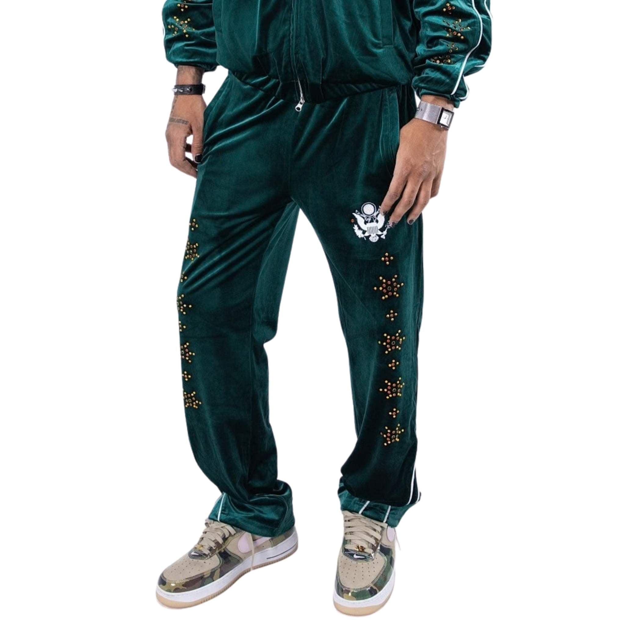 Men’s emerald velour track pants with premium finish
