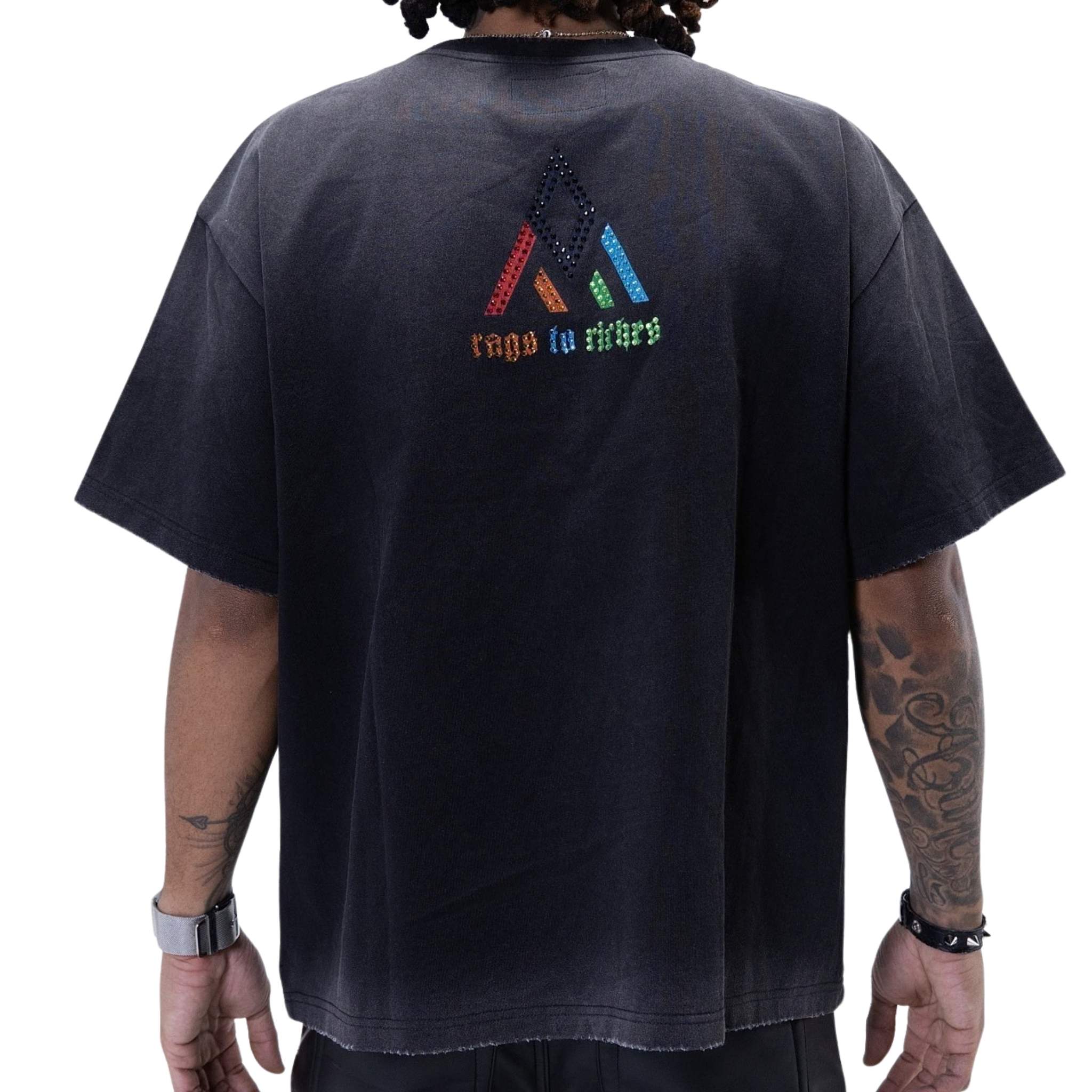 Black vintage wash tee with Paper Money logo – back view