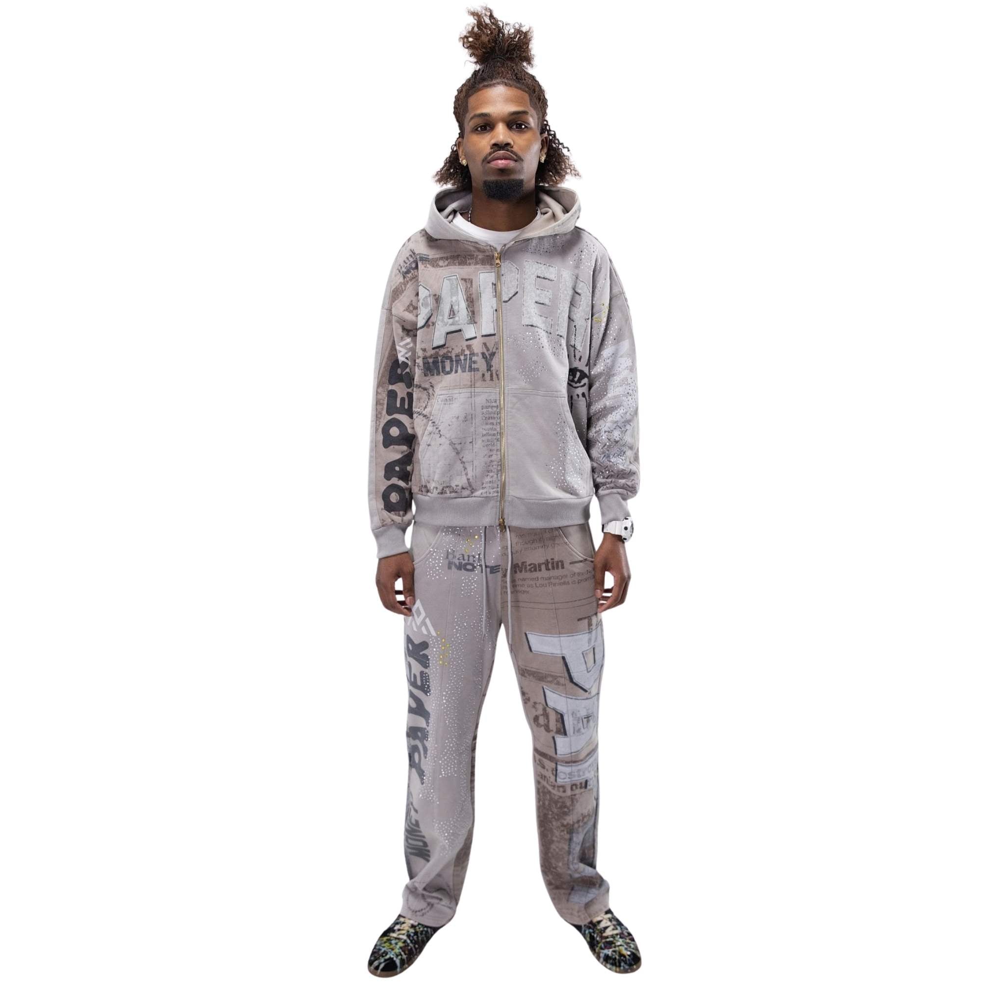 News Paper Zip Hoodie | Taupe-4