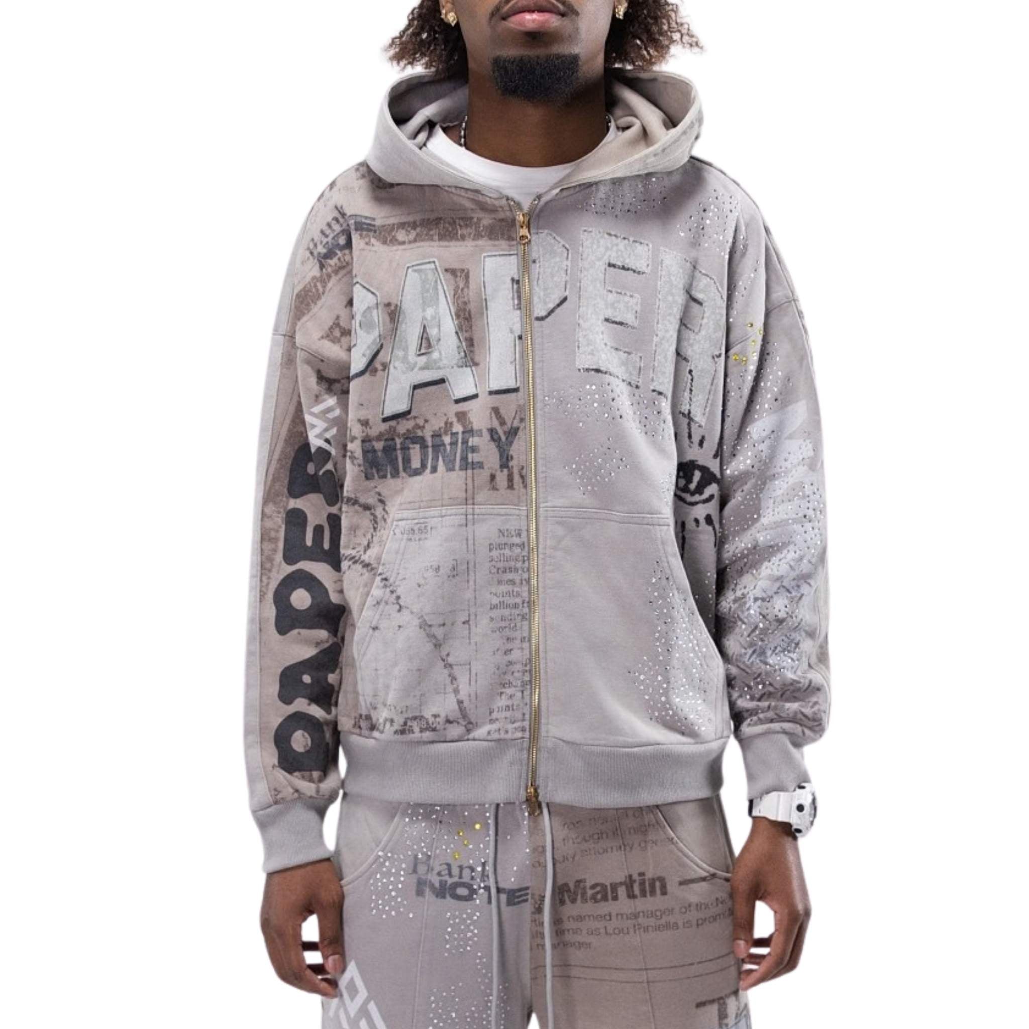 News Paper Zip Hoodie | Taupe