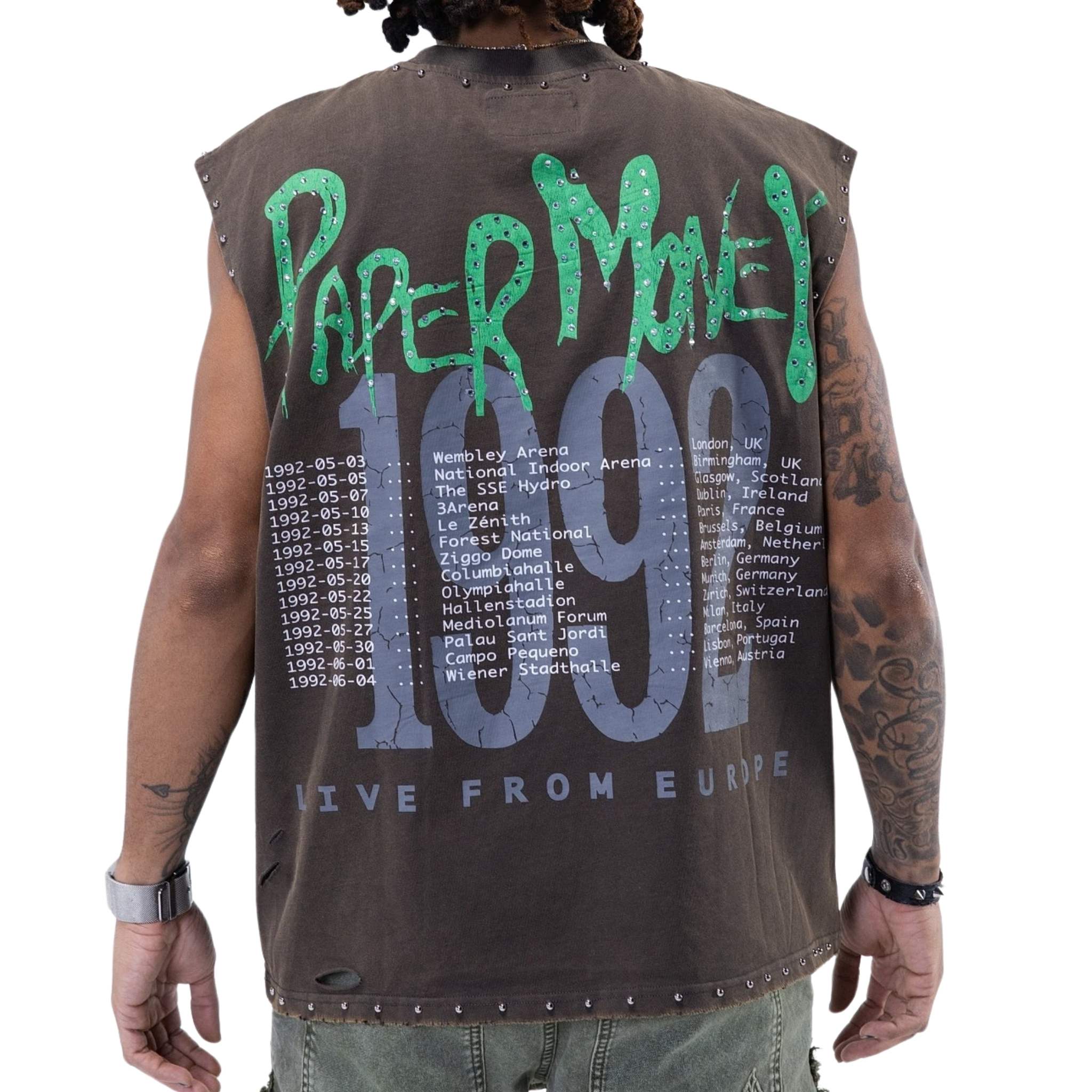 Vintage sleeveless tank top back graphic with tour print – Paper Money ‘92 design