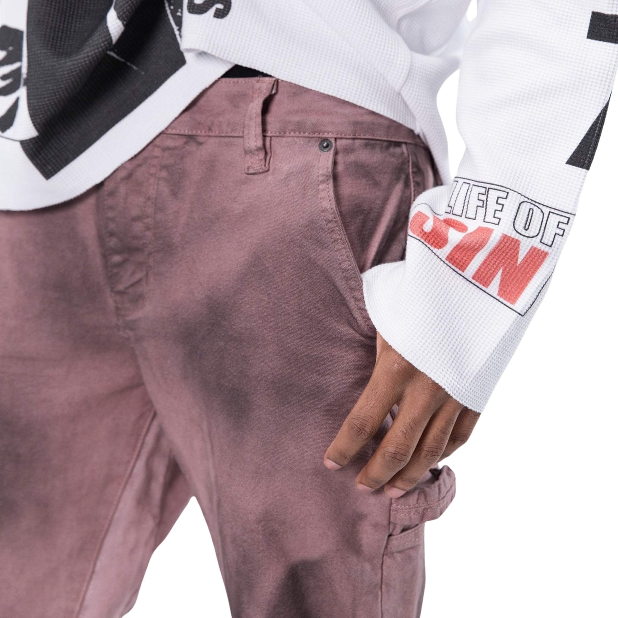 Vintage washed carpenter pants detail – heavyweight cotton rust finish